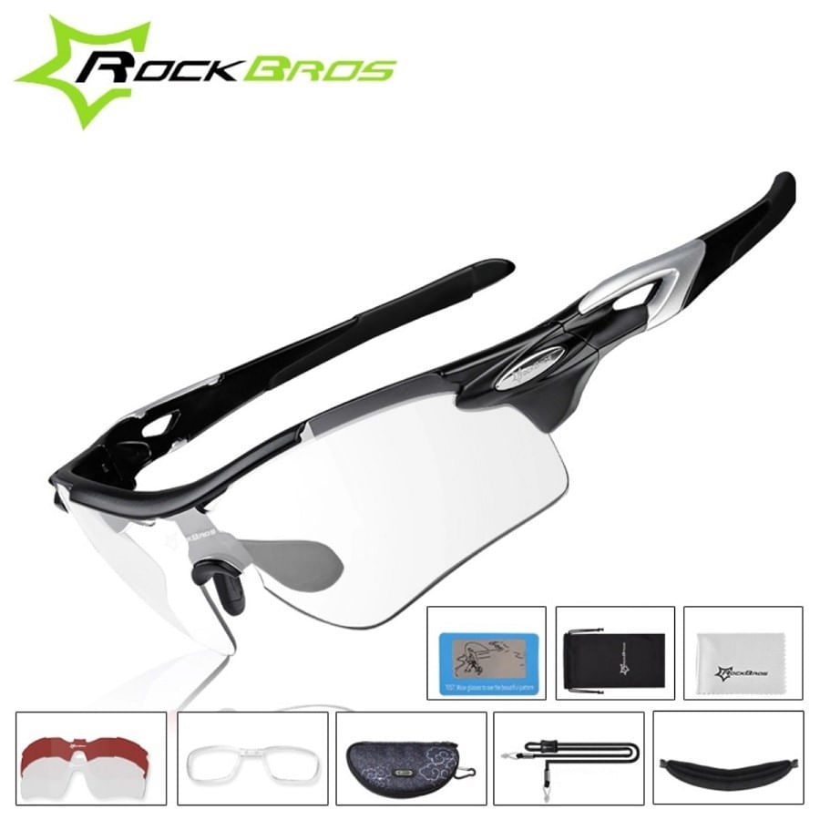 Óculos para Ciclismo RockBros Polarizado Preto 2 Lentes c Suporte Grau e Estojo 5754