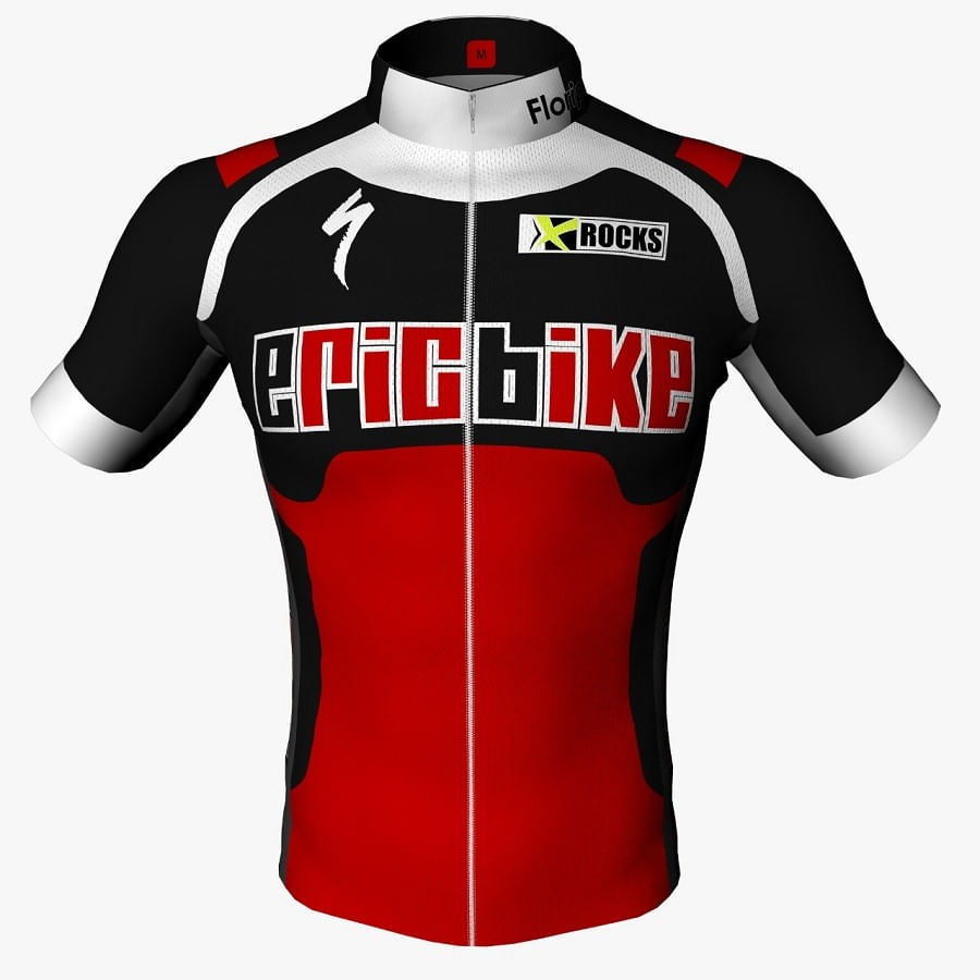 Camisa para Ciclismo Masculina Eric Bike Preta Vermelha e Branco 6745